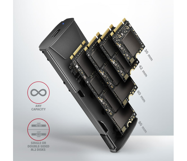 AXAGON EEM2-GTS2 Obudowa zewnętrzna aluminiowa bezśrubowa USB-C 3.2 Gen 2 M.2 NVMe & SATA SSD + USB-A - USB-C redukcja - 1353425 - zdjęcie 9